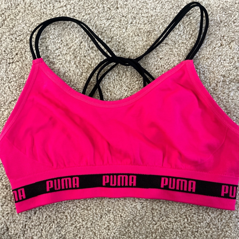 PUMA Vibrant Pink Sports Bra with Black Straps